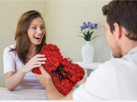 Miś z płatków róż prezent duży pudełko rose XL 25cm | 01903