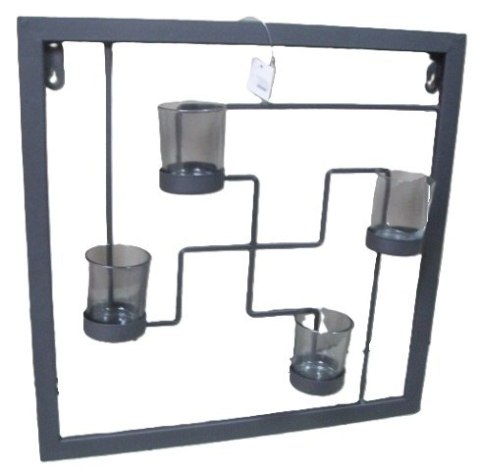 Świecznik metalowy ścienny na tea lights kwadrat 40x40 cm. 69392