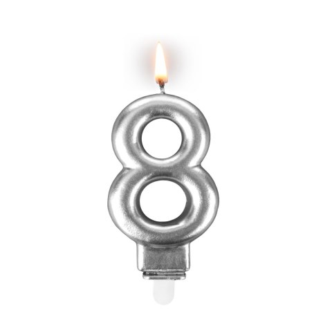 Świeczka 24szt. cyfra srebrna ,,8''