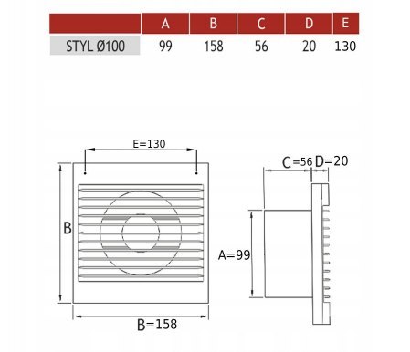 Wentylator osiowy z przepustnicą STYL 100S-P