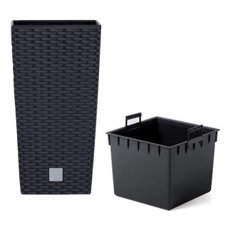 Doniczka RATO SQUARE 32,5x32.5 cm wys. 61cm ANTRACYT rattan + wkład