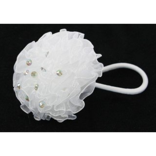 Gumki do włosów pompon + cyrkonie białe 10szt. G7905