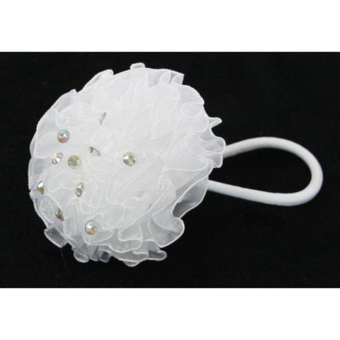 Gumki do włosów pompon + cyrkonie białe 10szt. G7905