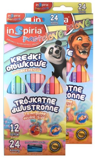 Kredki pastelowe dwustronne 24 kolory trójkątne 12szt. 7680