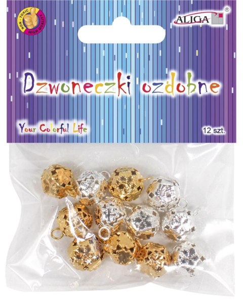 Dzwoneczki kuleczki ozdobne złote i srebrne 1,3cm 12szt. | DZW-3197