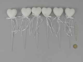 Serce na patyku 6szt. styropianowe 23cm
