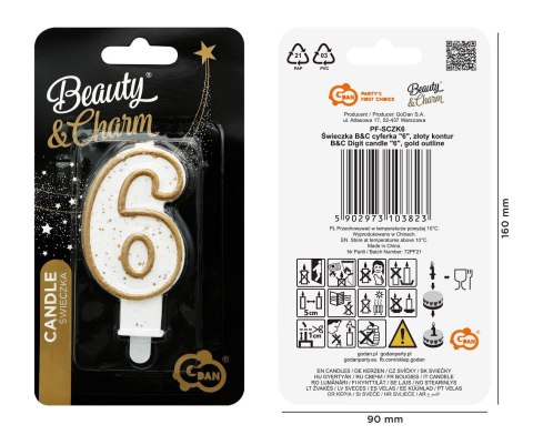 Świeczka cyfra 6 urodziny złoty kontur PF-SCZK6