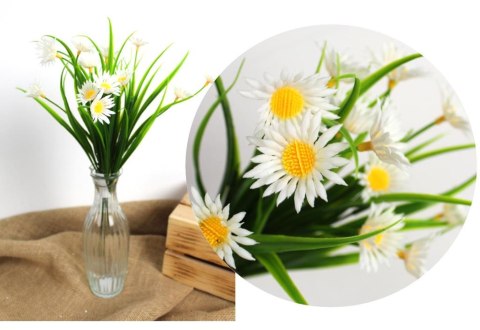 Bukiet 2szt sztuczny rumianek z trawą 38 cm 7 łodyg BIAŁY MZ-080A