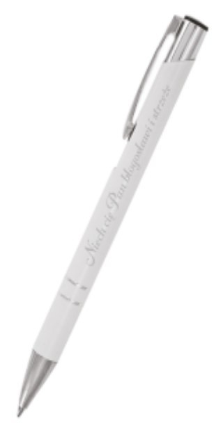 Długopisy metalowy biały długopis + srebrne wykończenia z napisem „Niech Cię Pan błogosławi i strzeże" - 10 szt