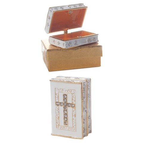 Puzderko metalowe z kryształkami z KRZYŻYKIEM 6 x 4 x 2.8 cm