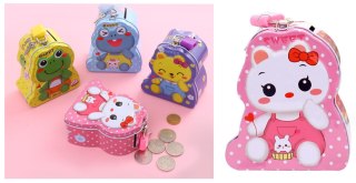 Skarbonka metalowa z kłódką miz zwierzątek 10 x 9 x 5 cm SHO-113