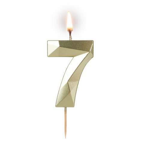 Świeczka cyferka "7" 5,8cm "DIAMENT" ZŁOTA na patyku ( długość patyka 4,2cm / 2cm ) 24szt. 64-07