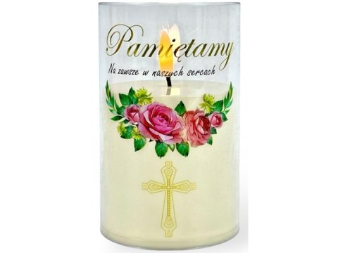 Świeczka led w obudowie z płomieniem - 12,5cm "Pamiętamy Na zawsze w naszych sercach"41504