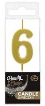 Świeczka piker B&C cyferka 6 metaliczna złota 9.5 x 2.3 cm BH-SPZ6