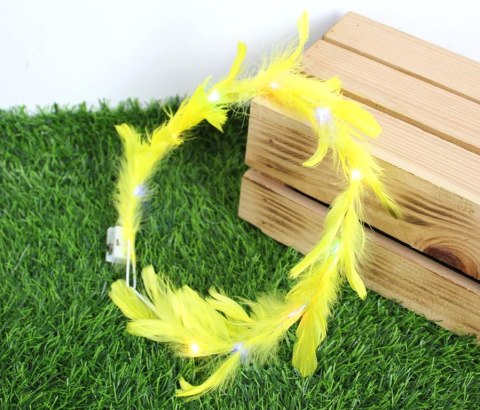 Wianek z piór led świecący 18 cm ŻÓŁTY SN56665