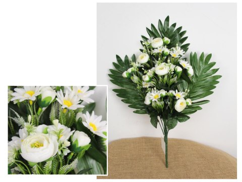 Bukiet PIWONIA, STOKROTKA z dodatkami wys. 53 cm (kwiat 4-2,5 cm) BIAŁA WT-180A