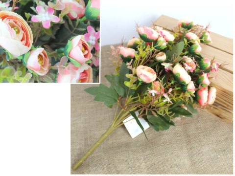 Bukiet PIWONIA z dodatkami wys. 46 cm, 13 łodyg (kwiat 4x2,5 cm) KORALOWA WT-178A