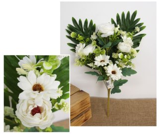 Bukiet mieszany PIWONIA, GERBERA wys. 39 cm, 7 łodyg (7 kwiatów 7-6 cm) BIAŁY MZ-406A