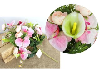 Bukiet mieszany STORCZYK, KALIA wys. 47 cm 9 łodyg (kwiaty 2,5-10 cm) RÓŻOWY MZ-310B