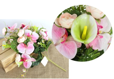 Bukiet mieszany STORCZYK, KALIA wys. 47 cm 9 łodyg (kwiaty 2,5-10 cm) RÓŻOWY MZ-310B