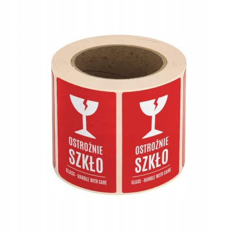 Etykiety ostrzegawcze 500szt. OSTROŻNIE SZKŁO 50×80