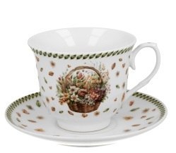 Filiżanka ze spodkiem kosze kwiatów KWIATY POLNE