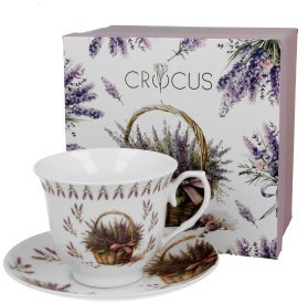 Filiżanka ze spodkiem kosze kwiatów LAWENDA