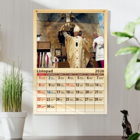 Kalendarz ścienny Papieski A4 2026 wieloplanszowy miesięczny Jan Paweł II