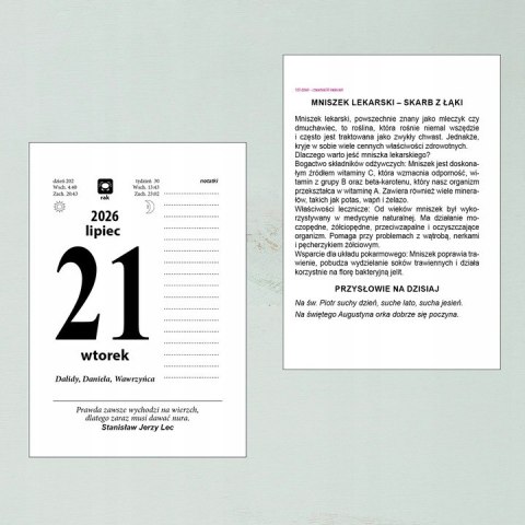 Kalendarz zdzierak 2026 A6 familijny zrywany z miejscem na notatki