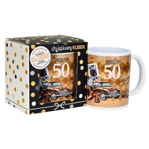 Kubek na 50 urodziny dla mężczyzny (brązowe auto) 3309-UR14-50