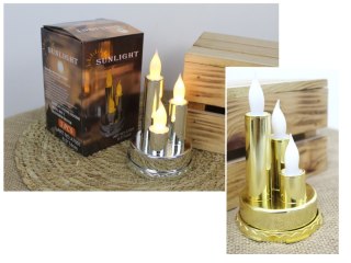 Świeca led na baterie ze skaczącym płomieniem potrójna srebrna,złota mix 14 x 8,5cm AE-A7001