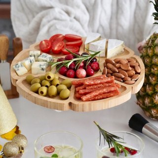 Drewniany półmisek dzielony do serwowania przekąsek Flower 25 x 1,6 cm