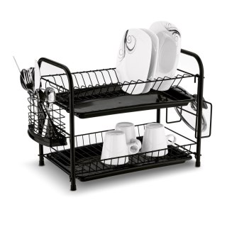 Dwupoziomowy ociekacz do naczyń z uchwytem na deskę do krojenia i pojemnikiem na sztućce Nova 53 x 33 x 24 cm czarna