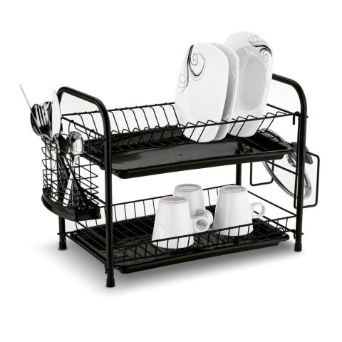 Dwupoziomowy ociekacz do naczyń z uchwytem na deskę do krojenia i pojemnikiem na sztućce Nova 53 x 33 x 24 cm czarna