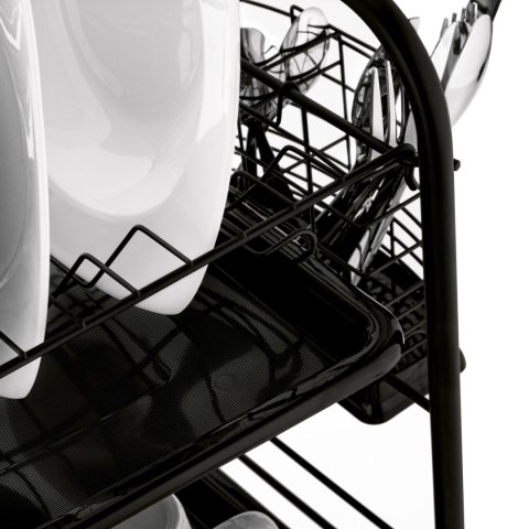 Dwupoziomowy ociekacz do naczyń z uchwytem na deskę do krojenia i pojemnikiem na sztućce Nova 53 x 33 x 24 cm czarna