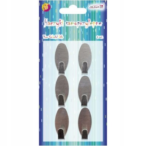 Haczyki samoprzylepne metalowe 1,5 x 3,5cm 6 szt. PH-2860