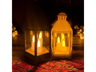 Lampion led z kloszem i świeczką 21cm 7401