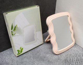 Lusterko lustro plastikowej falowanej ramie prostokątne 18x14 cm RÓŻOWE jednostronne ZYT-50508