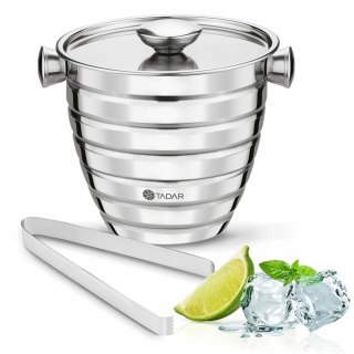 Pojemne nierdzewne wiaderko na lód ze szczypcami i 2 uchwytami Nuuk 1,5l