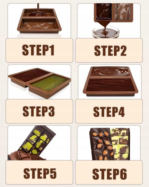 Silikonowa forma do czekolady 2w1 - domowy zestaw do tworzenia czekolady dubajskiej 21 x 19cm podwójna PID1650