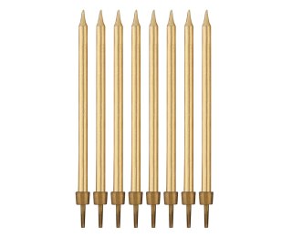 Świeczki urodzinowe z podstawkami, złote, 10 cm - 8 szt. PF-SUZL