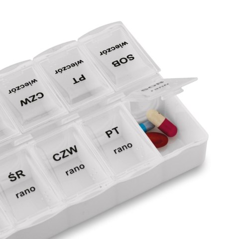 Tygodniowy pojemnik na tabletki z podziałem na rano i wieczór